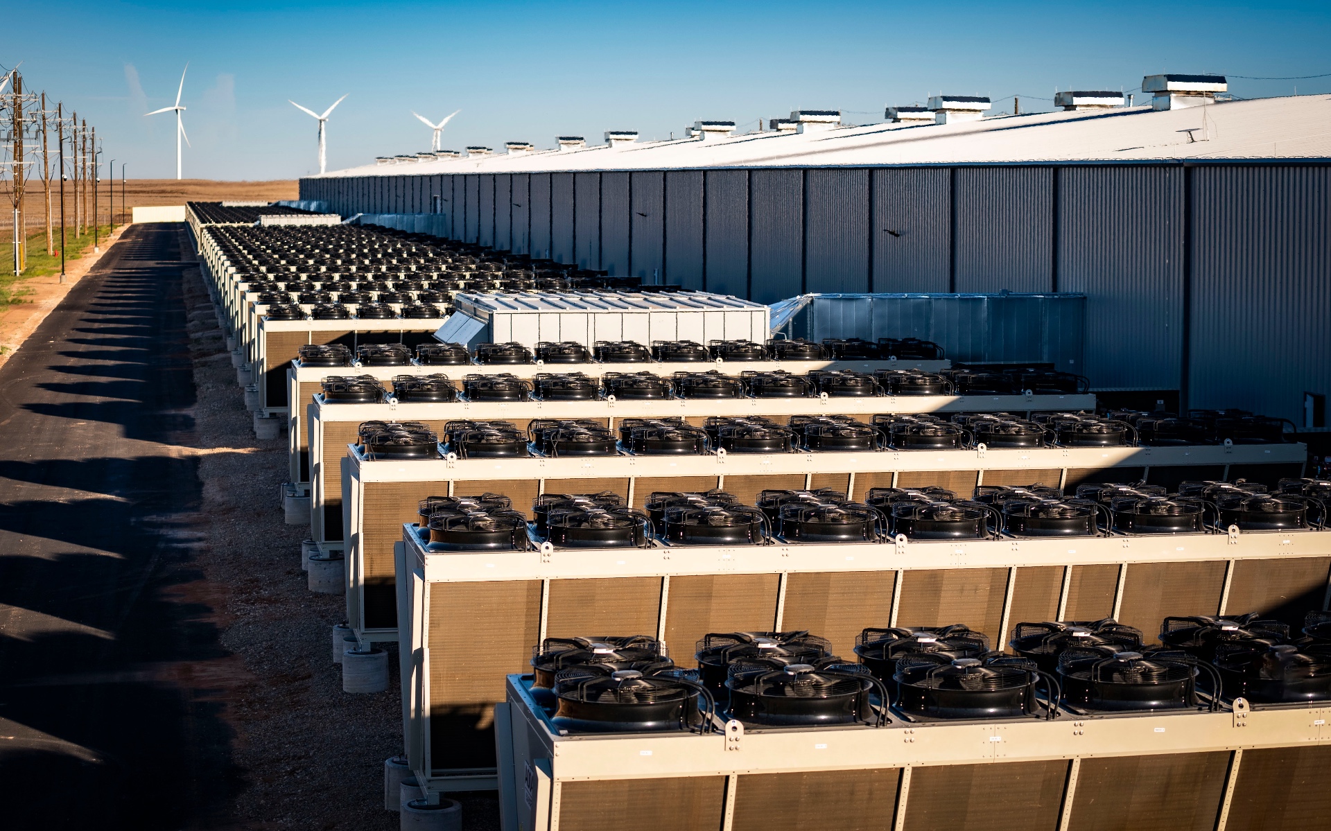 American Bitcoin mining facility with wind turbines